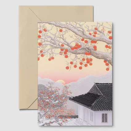 Japanese Winter Snow Scene Persimmon Tree
