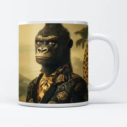 Gorilla Portrait Wearing Suit Tropical Background