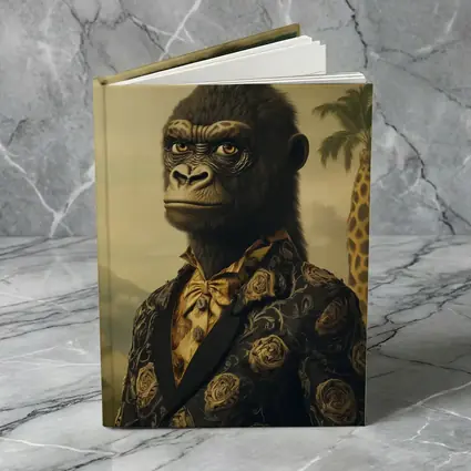 Gorilla Portrait Wearing Suit Tropical Background