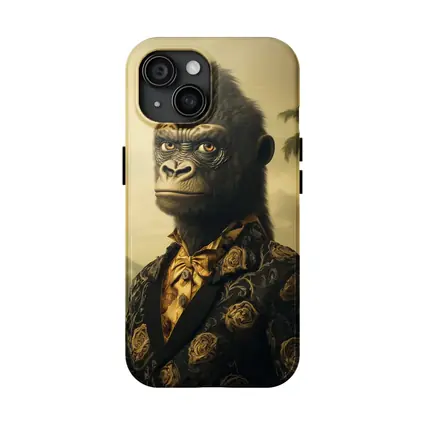 Gorilla Portrait Wearing Suit Tropical Background