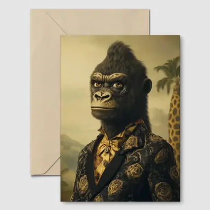 Gorilla Portrait Wearing Suit Tropical Background