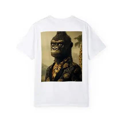 Gorilla Portrait Wearing Suit Tropical Background