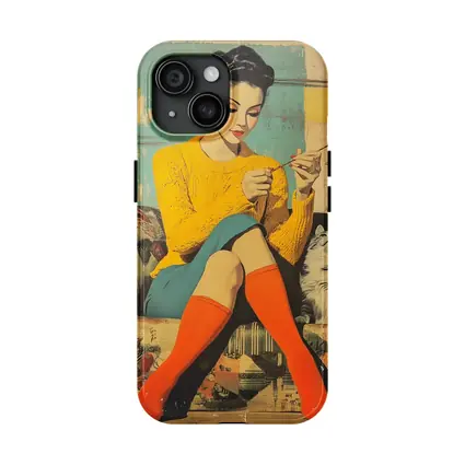 Retro Woman Knitting With Cat Pop Art
