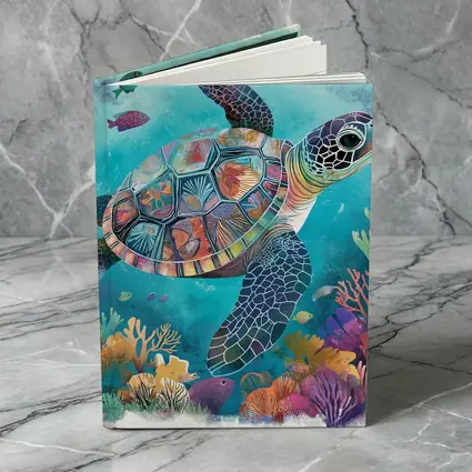 Sea Turtle Swimming Colorful Coral Reef Illustration