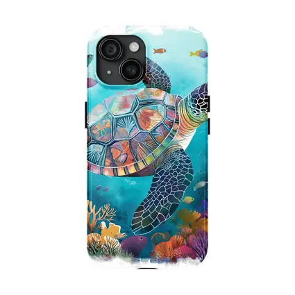 Sea Turtle Swimming Colorful Coral Reef Illustration