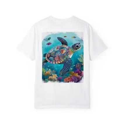 Sea Turtle Swimming Colorful Coral Reef Illustration