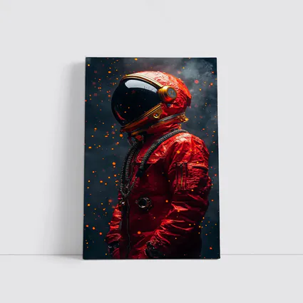 Red Astronaut Suit Dark Space Background
