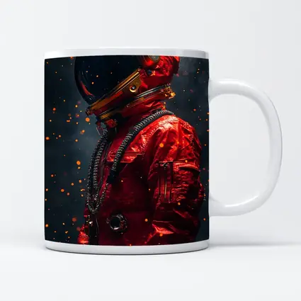 Red Astronaut Suit Dark Space Background