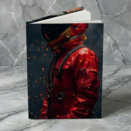 Red Astronaut Suit Dark Space Background