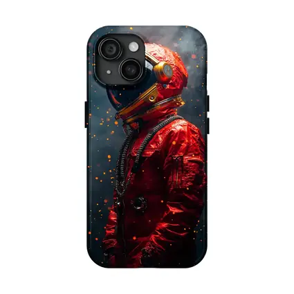 Red Astronaut Suit Dark Space Background