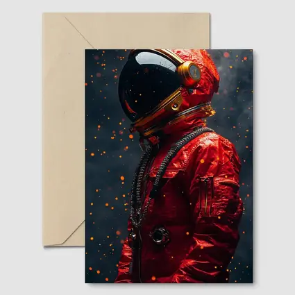 Red Astronaut Suit Dark Space Background