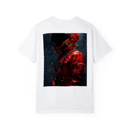 Red Astronaut Suit Dark Space Background
