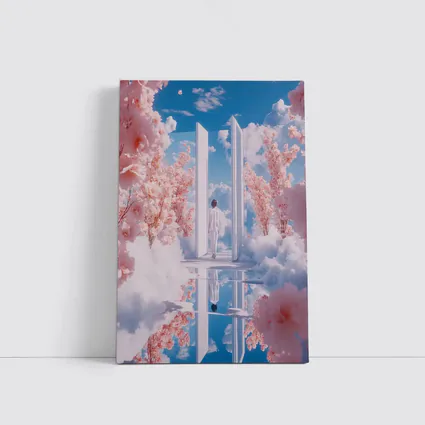 Person Walking Through Door Cherry Blossoms Sky