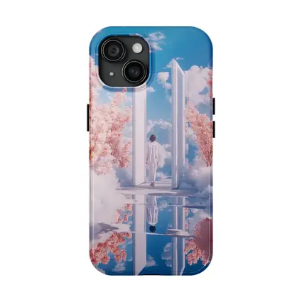 Person Walking Through Door Cherry Blossoms Sky