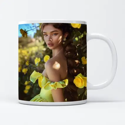 Woman Yellow Roses Garden Off Shoulder Gown