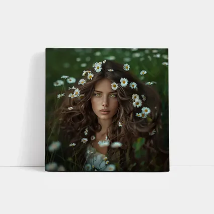 Green Eyed Woman Surrounded By Daisies