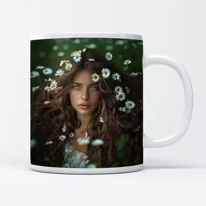Green Eyed Woman Surrounded By Daisies
