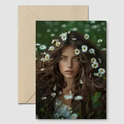 Green Eyed Woman Surrounded By Daisies