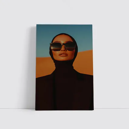 Fashion Woman Black Hijab Desert Landscape