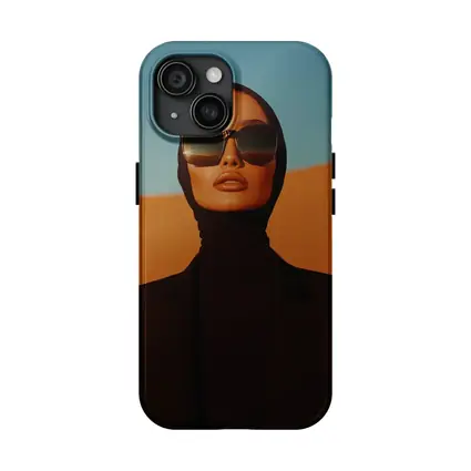 Fashion Woman Black Hijab Desert Landscape
