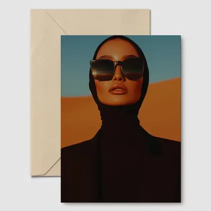 Fashion Woman Black Hijab Desert Landscape