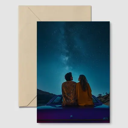 Couple Sitting on Car Under Starry Sky