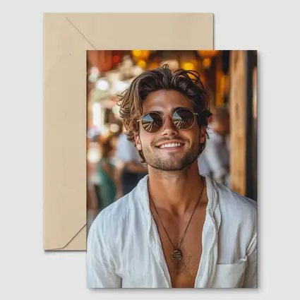 Smiling Man Sunglasses White Shirt Outdoor
