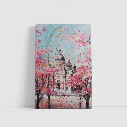 Cathedral Cherry Blossoms Colorful Pop Art