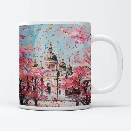 Cathedral Cherry Blossoms Colorful Pop Art
