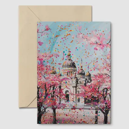 Cathedral Cherry Blossoms Colorful Pop Art