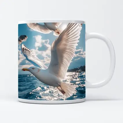 Seagulls Flying Over Sparkling Blue Ocean