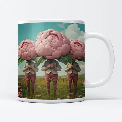 Peony Head Figures Standing in Flower Field