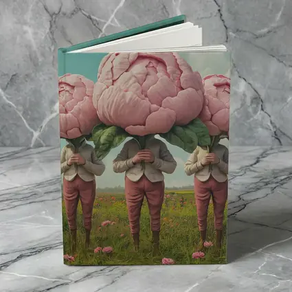Peony Head Figures Standing in Flower Field