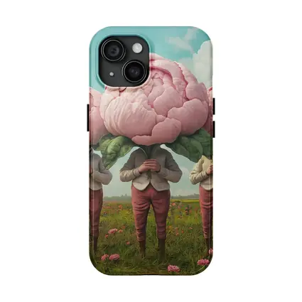 Peony Head Figures Standing in Flower Field