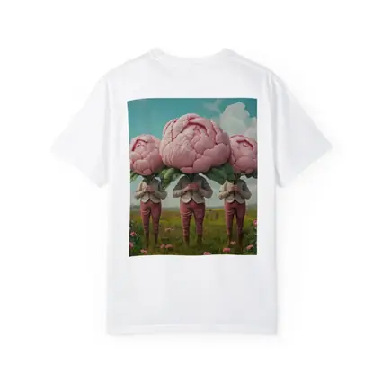 Peony Head Figures Standing in Flower Field
