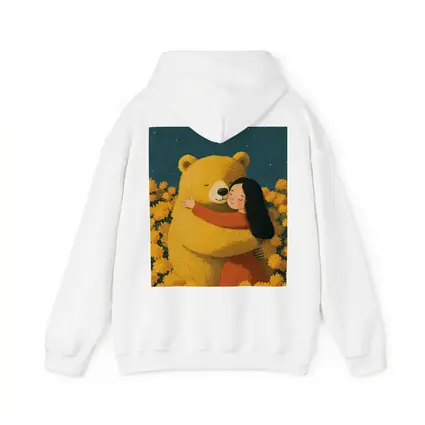 Girl Hugging Bear Yellow Flowers Field