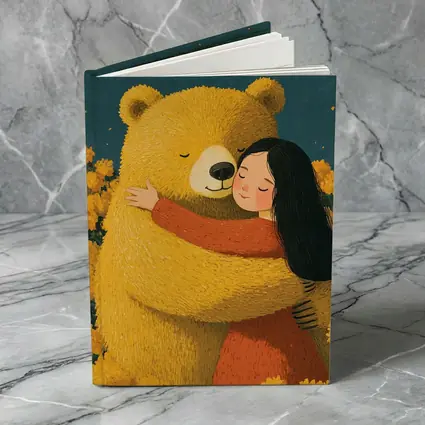 Girl Hugging Bear Yellow Flowers Field