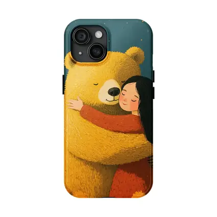 Girl Hugging Bear Yellow Flowers Field