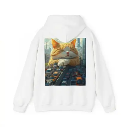 Giant Orange Cat Sleeping Over City Traffic