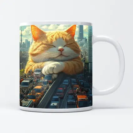 Giant Orange Cat Sleeping Over City Traffic
