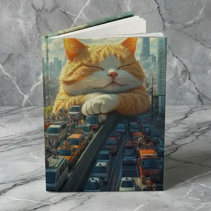 Giant Orange Cat Sleeping Over City Traffic