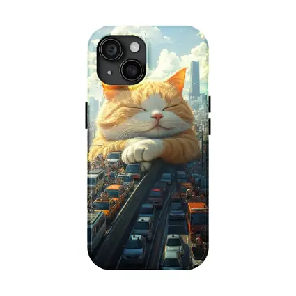 Giant Orange Cat Sleeping Over City Traffic