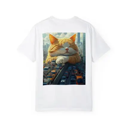 Giant Orange Cat Sleeping Over City Traffic