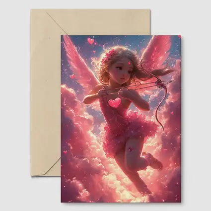 Cupid Girl Pink Wings Hearts Cloud Fantasy
