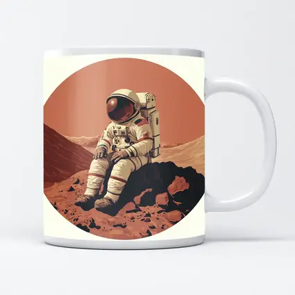 Astronaut Sitting On Mars Rocky Surface