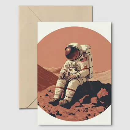 Astronaut Sitting On Mars Rocky Surface