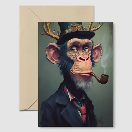 Dapper Chimpanzee Top Hat Smoking Pipe Art