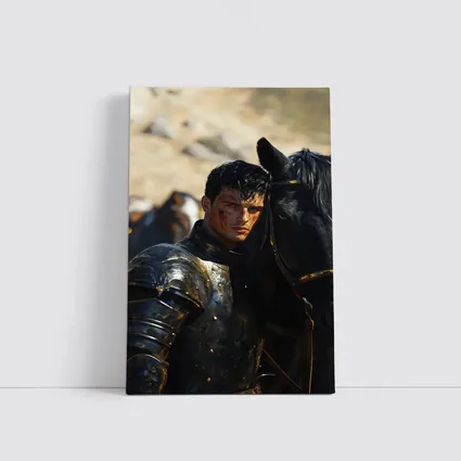 Dark Knight in Black Armor with Horse