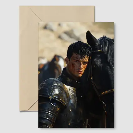 Dark Knight in Black Armor with Horse