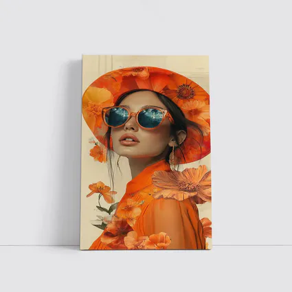 Fashion Woman Orange Hat Floral Collage